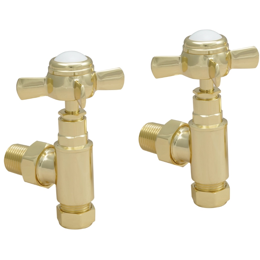 JTP Grosvenor Polished Gold Angled Radiator Valves nCut Out